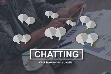 Chatting concept illustrated by a picture on backgroundの写真素材
