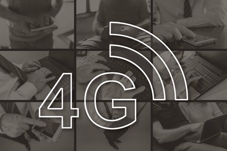 4g network concept illustrated by pictures on backgroundの写真素材