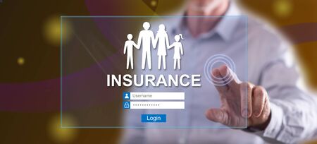 Man touching an insurance concept on a touch screen with his finger