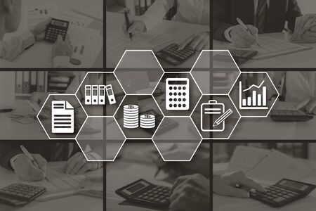 Audit concept illustrated by pictures on background