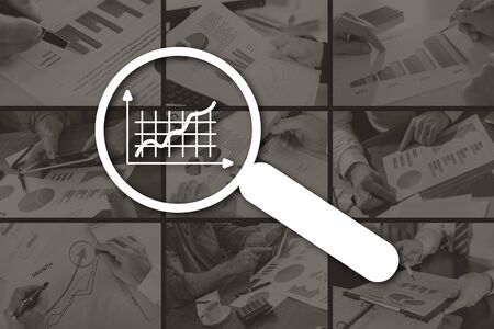 Market analysis concept illustrated by pictures on backgroundの写真素材