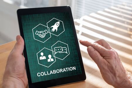 Tablet screen displaying a collaboration concept