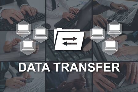 Data transfer concept illustrated by pictures on backgroundの写真素材