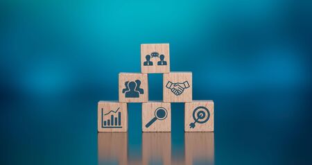 Concept of consulting with icons on wooden cubes