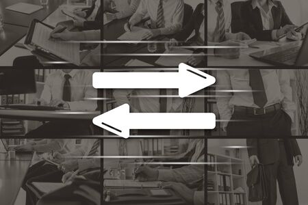 Decision concept illustrated by pictures on backgroundの写真素材