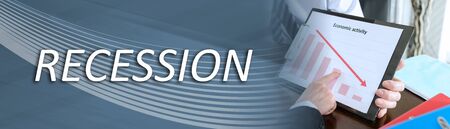 Concept of coronavirus economic recession; panoramic bannerの写真素材