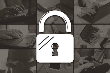 Password protected concept illustrated by pictures on backgroundの写真素材
