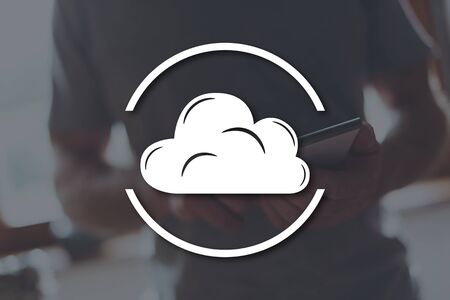 Cloud concept illustrated by a picture on backgroundの写真素材