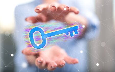 Solution concept between hands of a woman in backgroundの写真素材