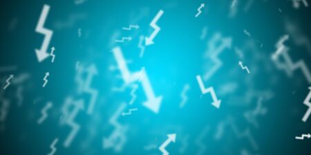 Flying arrows over light blue backgroundの写真素材