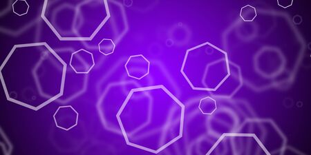 Flying heptagonal shapes over purple background