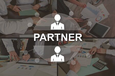 Partner concept illustrated by pictures on backgroundの写真素材