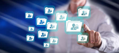 Man touching a personal data security concept on a touch screen with his finger