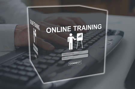 Online training concept illustrated by a picture on background