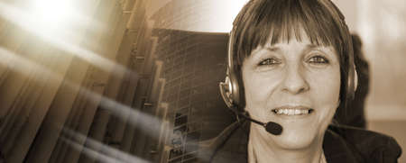 Support phone female operator in headset; multiple exposure