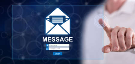 Man touching a message concept on a touch screen with his finger