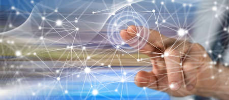 Man touching a network on a touch screen with his finger
