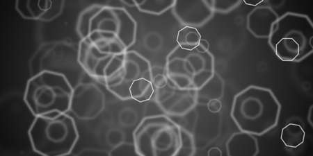 Flying octagonal shapes over gray backgroundの写真素材