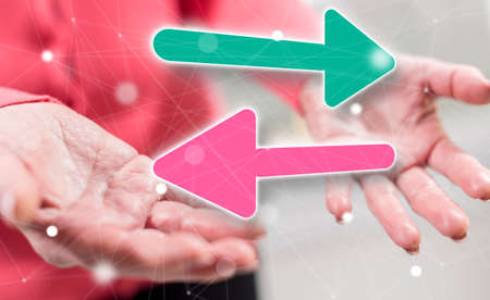 Decision concept above the hands of a woman in backgroundの写真素材