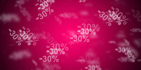 Flying -30% discount symbols over pink backgroundの写真素材