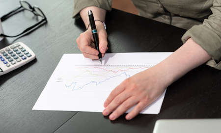 Businesswoman analyzing marketing dataの写真素材