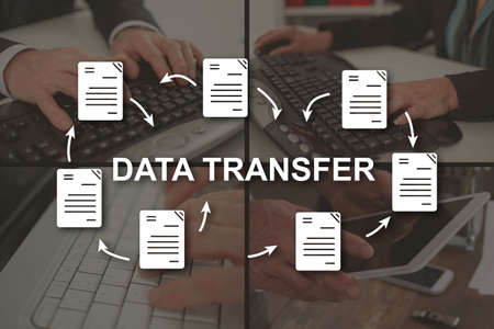 Data transfer concept illustrated by pictures on backgroundの写真素材