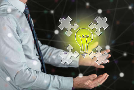 Teamwork idea concept above the hands of a man