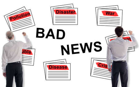 Bad news concept drawn on a white wall by businessmenの写真素材
