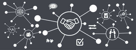 Concept of collaboration with connected iconsの写真素材