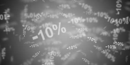 Flying -10% discount symbols over silver backgroundの写真素材