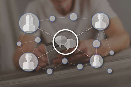 Social network concept illustrated by a picture on backgroundの写真素材