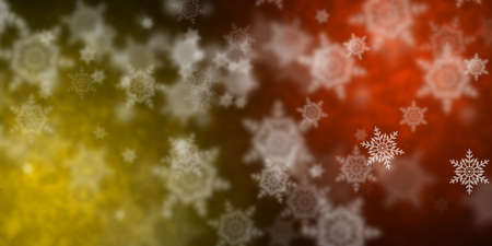 Flying snowflakes over yellow and coral orange backgroundの写真素材