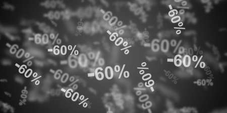 Flying -60% discount symbols over gray backgroundの写真素材