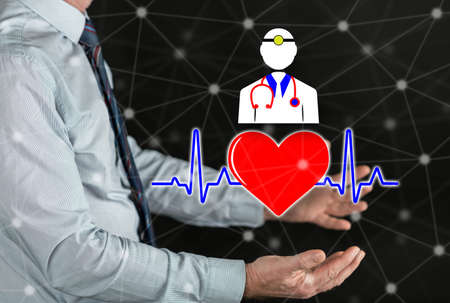 Medical service concept above the hands of a man