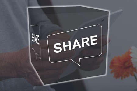 Share concept illustrated by a picture on backgroundの写真素材