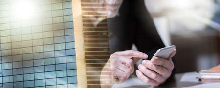 Senior man using his mobile phone; multiple exposure