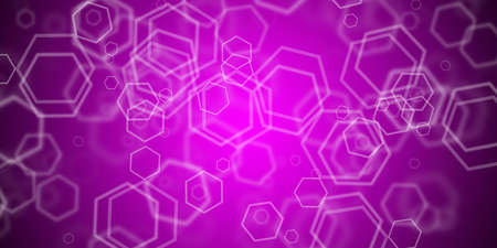 Flying hexagonal shapes over magenta background