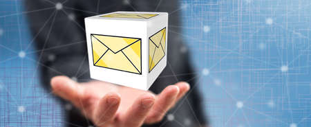 Message concept above the hand of a man in backgroundの写真素材