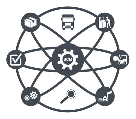 Concept of scm with connected iconsの写真素材