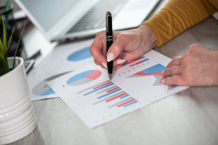 Businesswoman analyzing marketing dataの写真素材