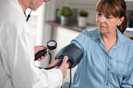 Doctor measuring blood pressure of a female patientの写真素材