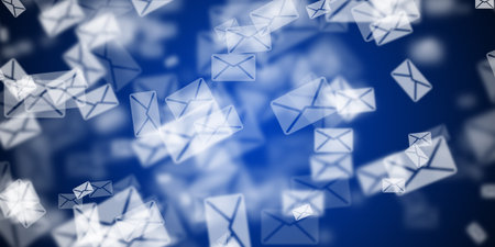 Flying envelopes over blue background