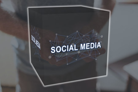 Social media concept illustrated by a picture on backgroundの写真素材