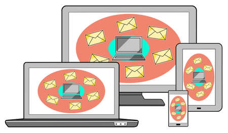 Email concept on different devices, isolated on white