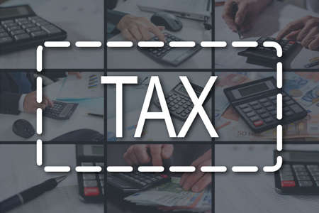 Tax concept illustrated by pictures on backgroundの写真素材
