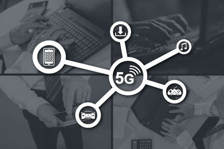 5g concept illustrated by pictures on backgroundの写真素材