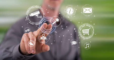 Man touching an apps concept on a touch screen with his finger