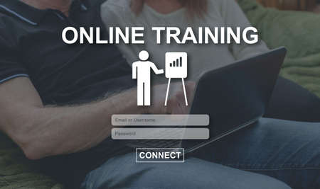 Online training concept illustrated by a picture on background