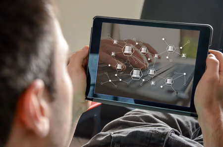 Devices connection concept on a tablet