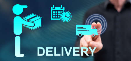 Man touching a delivery concept on a touch screen with his fingers